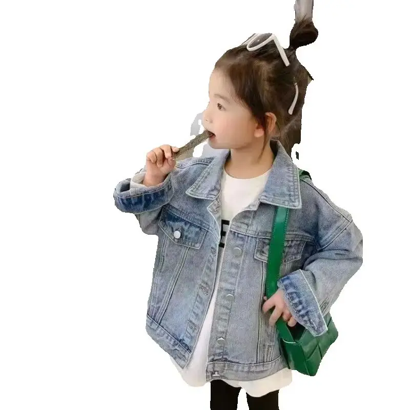 

New Denim Jacket for Girls Spring Autumn Fashion Cute Sequin Heart Loose Coat Korean Style Children's Outerwear