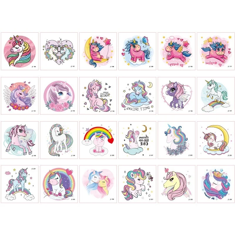 24pcs/Set Dreamy Unicorns Temporary Tattoo Sticker For Kids No Repeated Waterproof Disposable Cute Cartoon tatouage temporaire