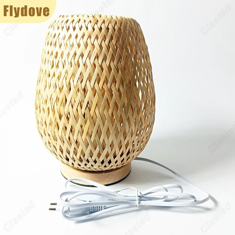 Ins Creative Retro LED Bamboo Weaving Table Lamp Restaurant Homestay Desk Decoration Atmosphere Projection Lighting Fixtures