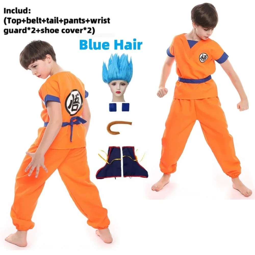 Boys Girls Halloween Son Goku Cosplay Costumes For Kids Outfit Bodysuit Men Krillin Training Clothes Saiyan Outfits Wig Dress Up view 5