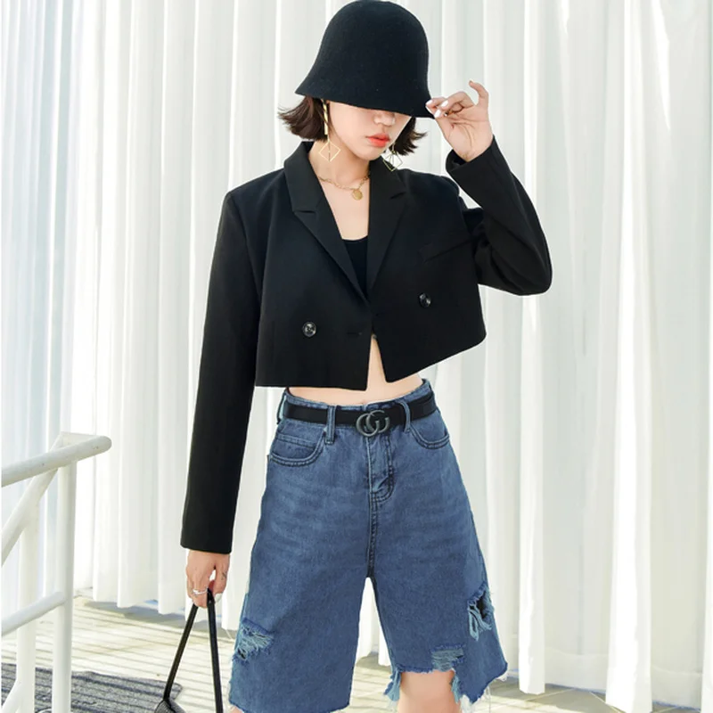 

Blazers Women Long Sleeve Elegant Simple Cropped Spring Fashion Korean Style High Street All-match Female Popular Outwear Mujer