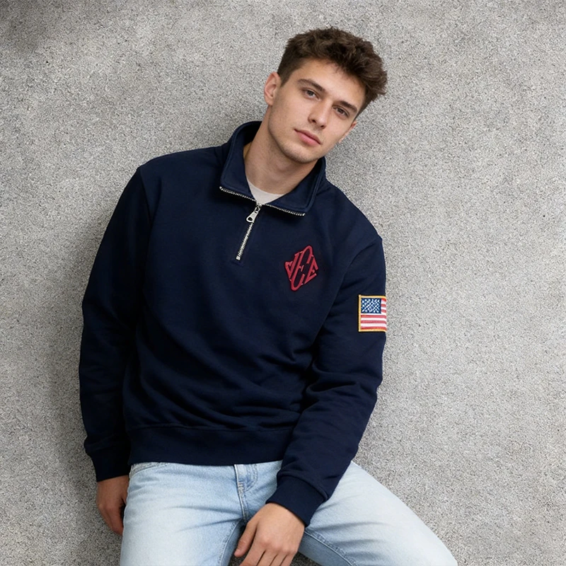 

Ретро-свитшот Y2K с вышивкой Эпштейн, воротником-стойкой и молнией до четверти, оверсайз, повседневный спортивный уличный стиль, унисекс, мужская одежда