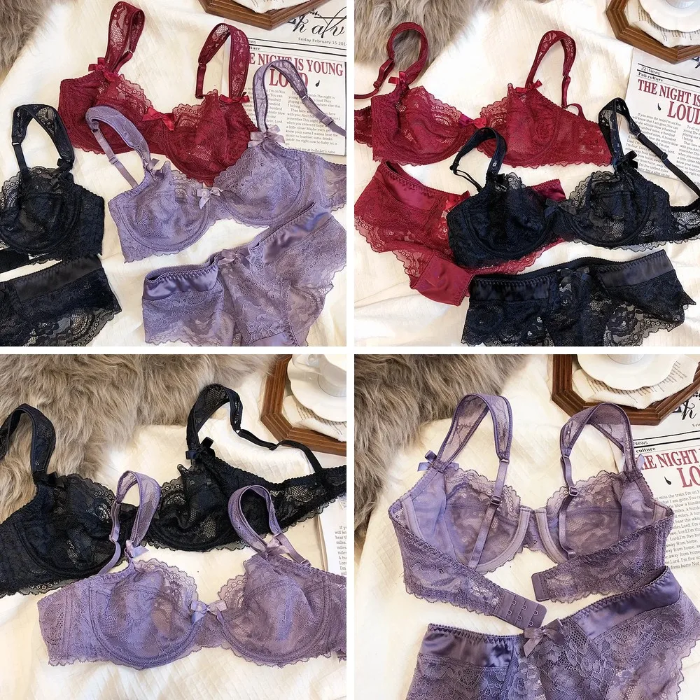 

Ultra Thin Lace Underwire Bra & Panty Set, Push Up Sexy Lingerie for Women