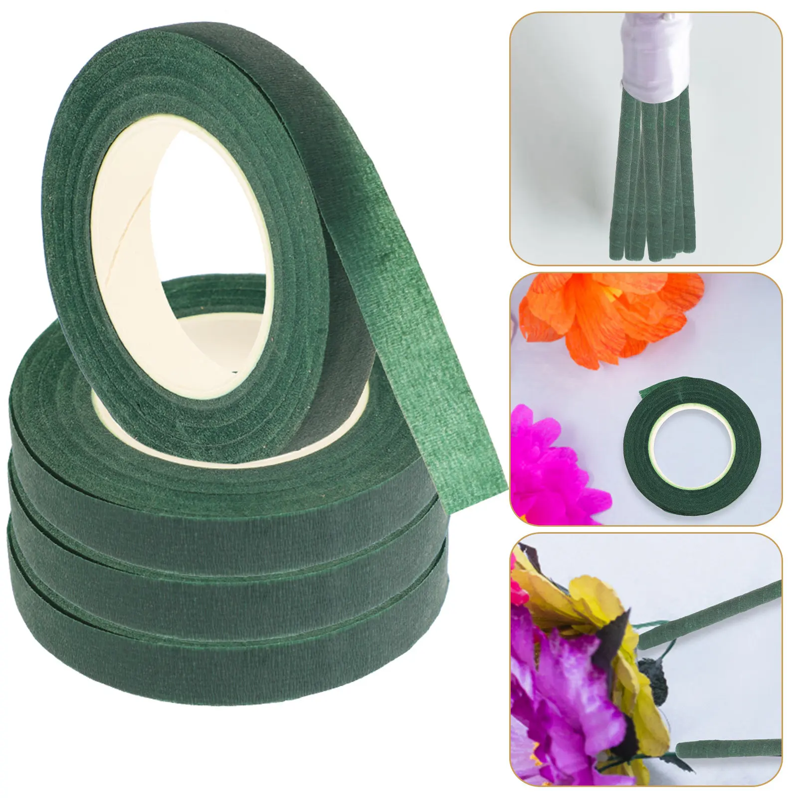 

4Pcs Green Flower Tape Flexible Stretchy Floral Stem Wrap Tape for Bouquet Stem Wrapping Artificial Flowers DIY Floral