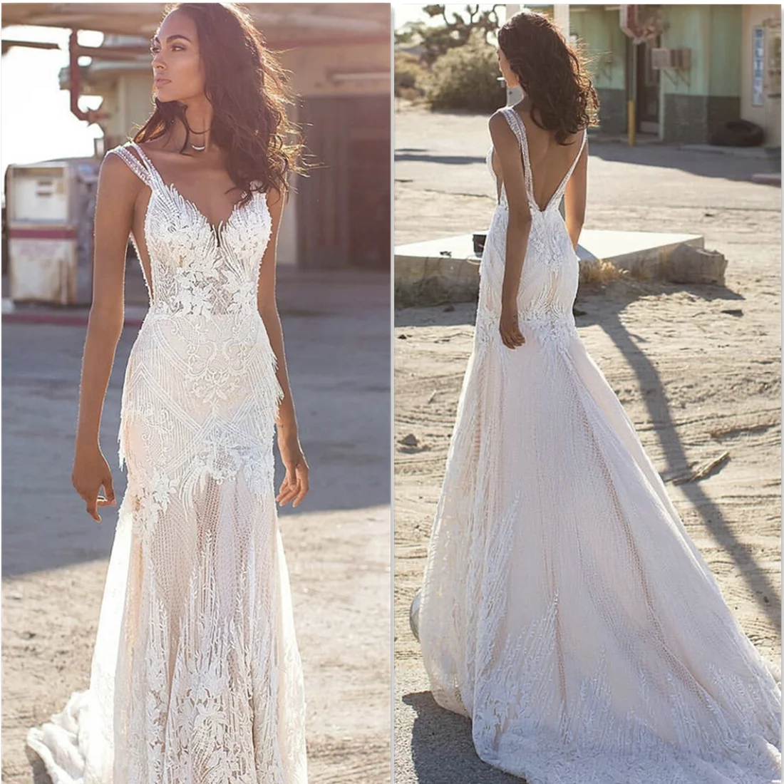 Lace Embroidery Mermaid Wedding Dress 2022 Gorgeous V-Neck Sleeveless Backless Sweep Train Luxury Bride Gown Vestidos De Noiva