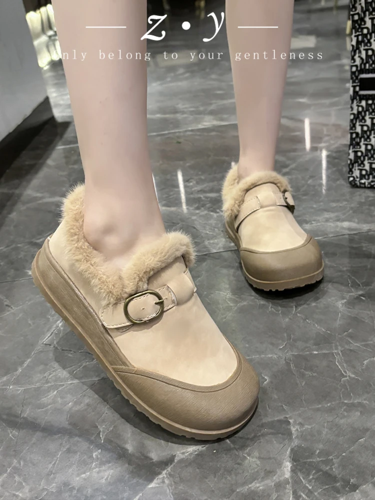 Shoes Woman Flats Casual Female Sneakers Round Toe Loafers Fur Clogs Platform Soft Dress Winter Creepers New Rome Med Snow Boots