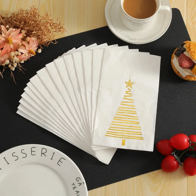 20 Sheets33 * 40cm 2Ply Gold Stamped Christmas Tree Napkins, Christmas Party Decorations, Dining Tables, Colorful Paper Draws