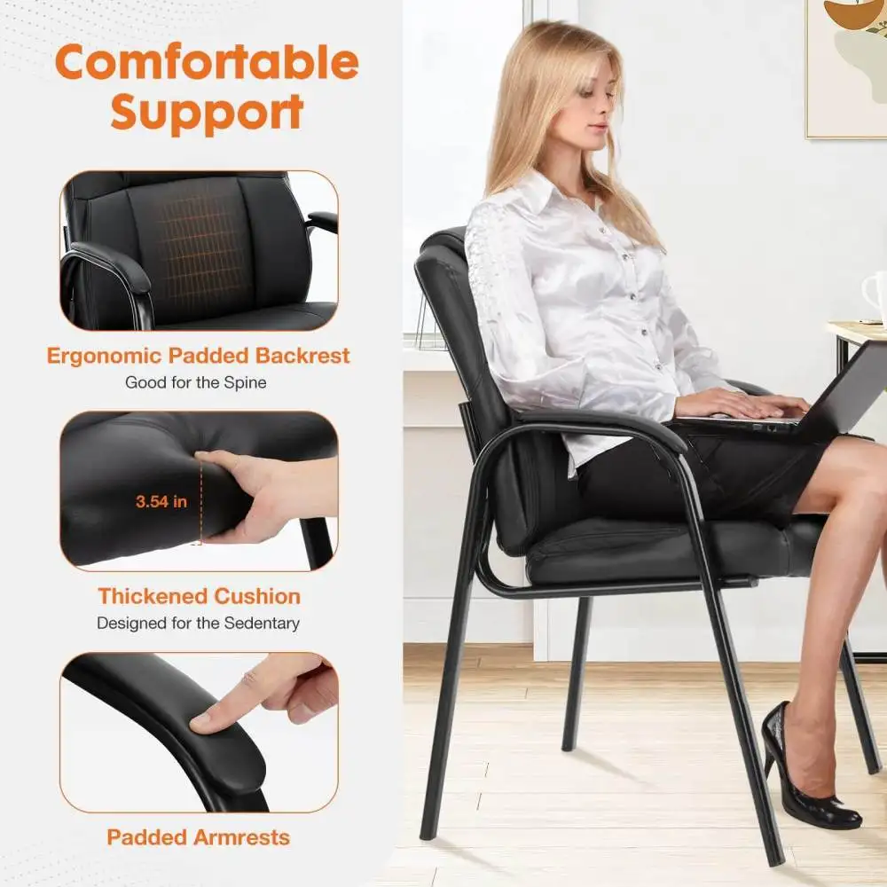 Leather Conference Room Chairs with Padded Arms, Elegant Reception Chairs, Comfortable Office Guest Chairs, Waiting Room Chairs