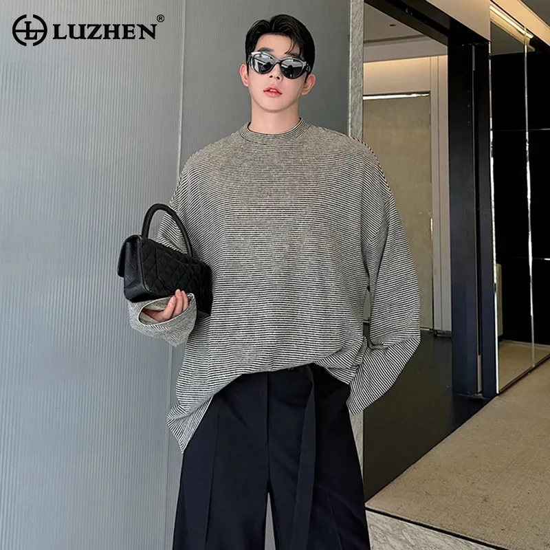 LUZHEN Loose Oversized Knitted Sweatshirts Original Trendy 2025 Male Casual Clothes Versatile Long Sleeved T Shirts Tops LZ7018