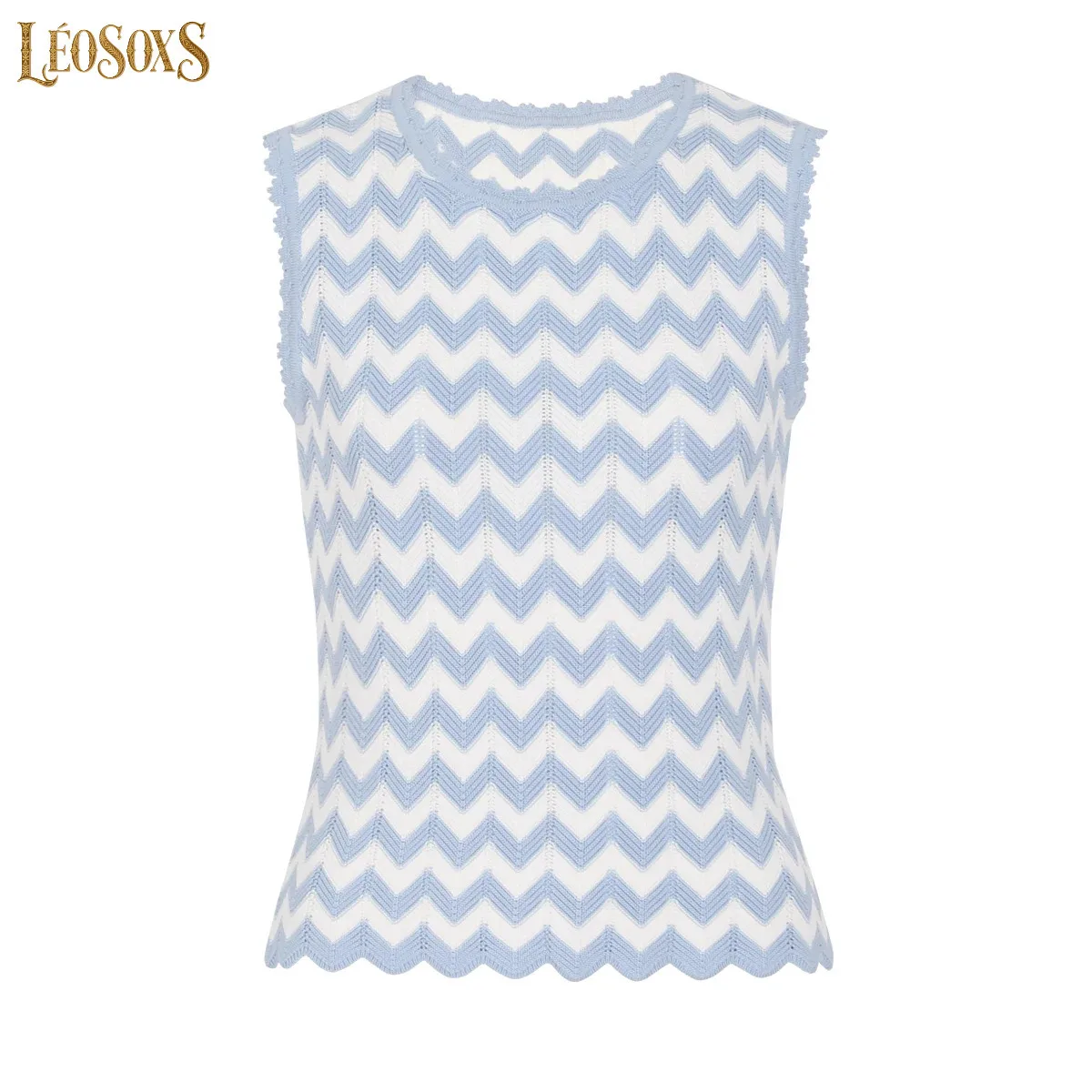 LEOSOXS High Quality Summer And Autumn New Fashion Sleeveless Top Knitted TShirt Wave Pattern Embroidered Vest For Women