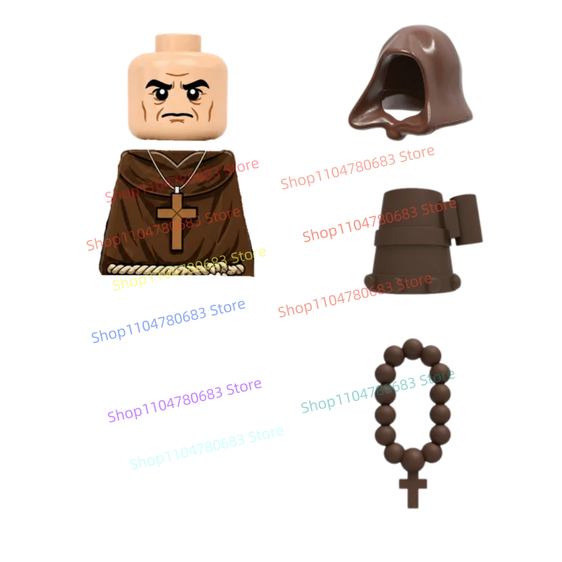 New MOC Third-Party Mini Figure Medieval Monastery Cleric Character, Building Block Toy, Collectible Ornament, Holiday Gift