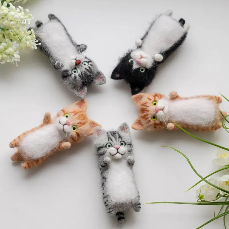 No Finish Fashion Siamese Hawksbail Tabby Civet Cat Kitty Wool Doll Women Handmade Needle Felt Kit Package DIY Kits For Beginner