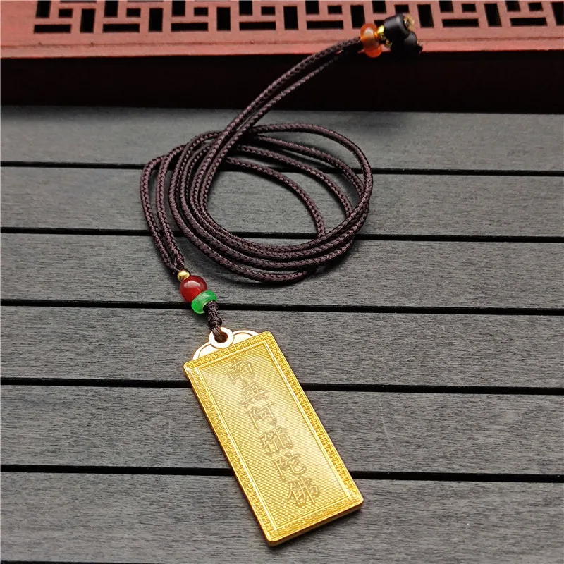 Retro Buddha Namo Amitabha Necklaces Chinese Words Pendant for Men Stainless Steel Chain Buddhism Religious Amulet Jewelry Gift