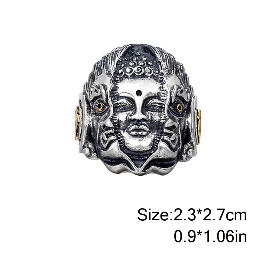 Vintage Buddhism Devil Face Rings for Men Women Exaggerated Hip Hop Rock Jewelry Gifts