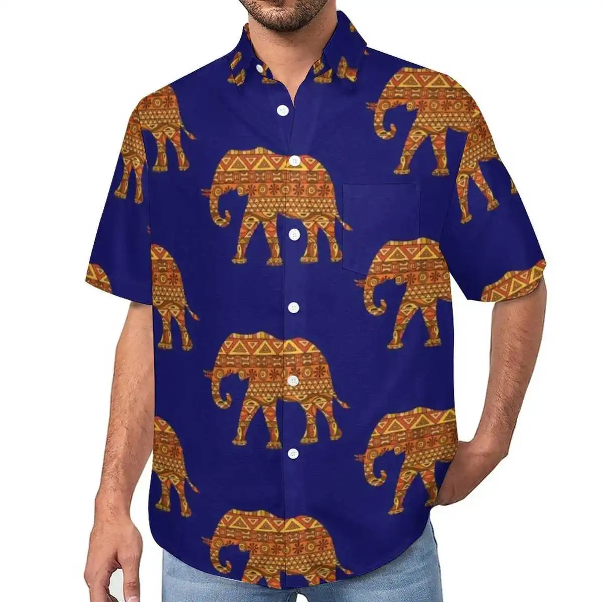 

Men's Printed ort Sve irt Button-Up Breathable Cotton Casual Faion Stand Fit Summer irt Youth adient Pattern