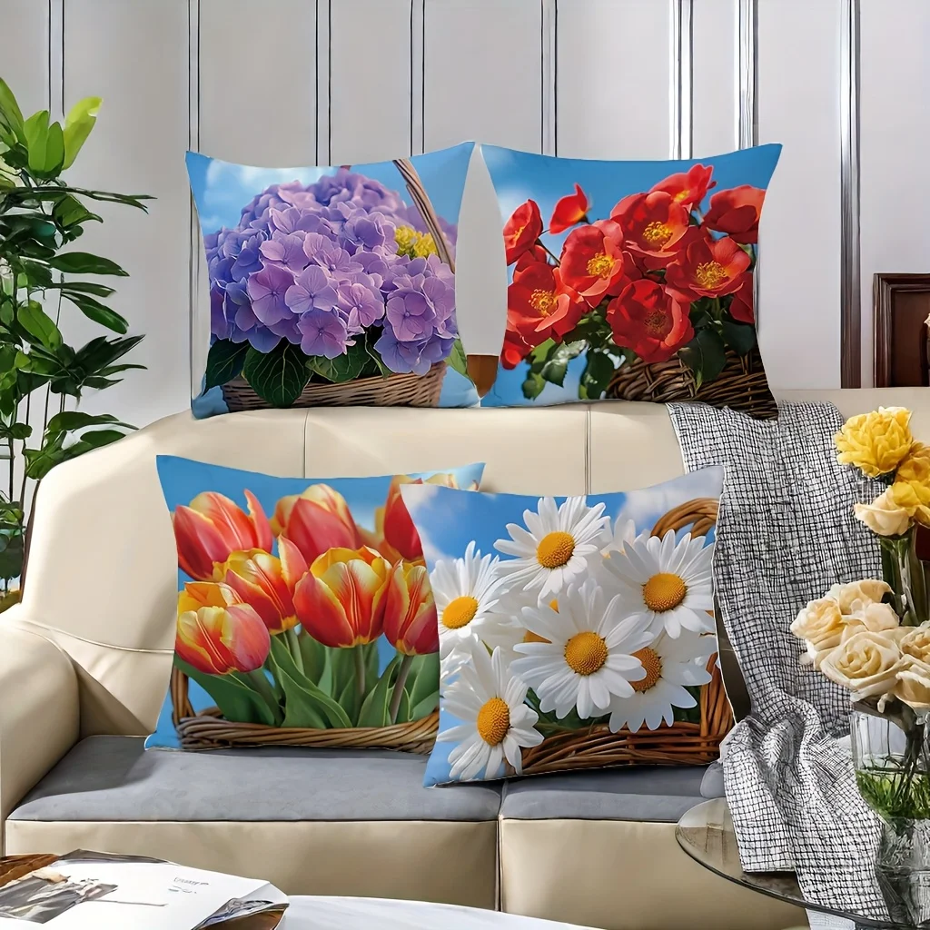 Elegant Floral Pattern Pillowcase Cover Home Decor Botanical Spring Blossom Design for Bedroom Couch Accent Pillowcase