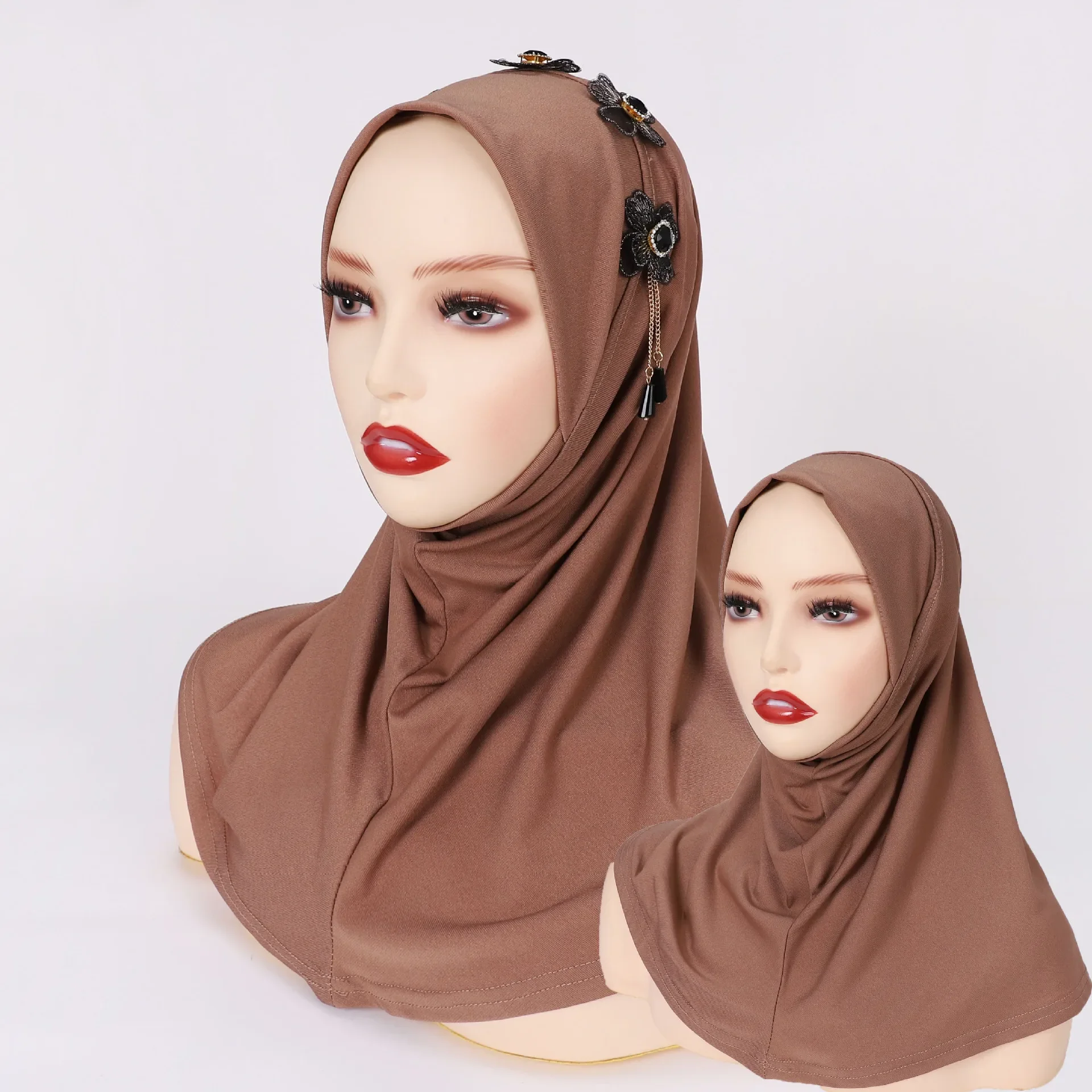 

Flower Crystal Hijab Muslim Women One Piece Amira Islam Shawls Wrap Turban Instant Scarf Head Cover Pull On Ready Made To Wear