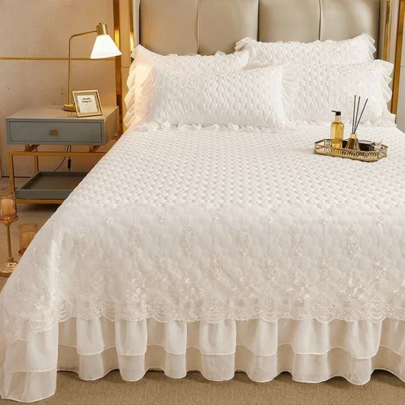 Quilted thicken white bed sheet summer bedspread couple 2 people bed linens luxury double bed bedding king size 180x200cm