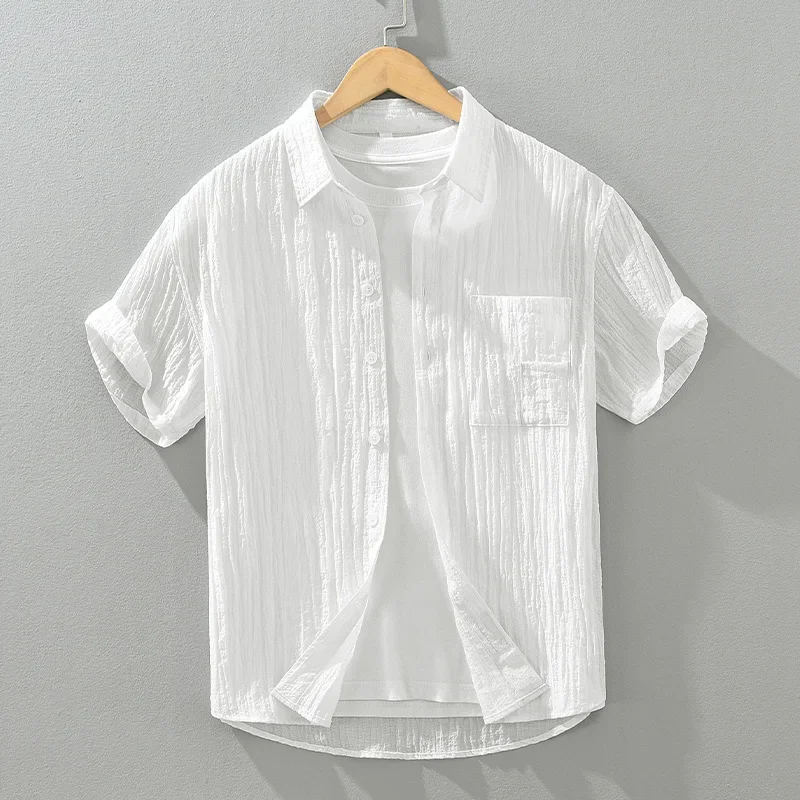 2024 Summer New Lyocell Nylon Short Sleeve Shirts for Men Plus Size Casual Loose Shirts