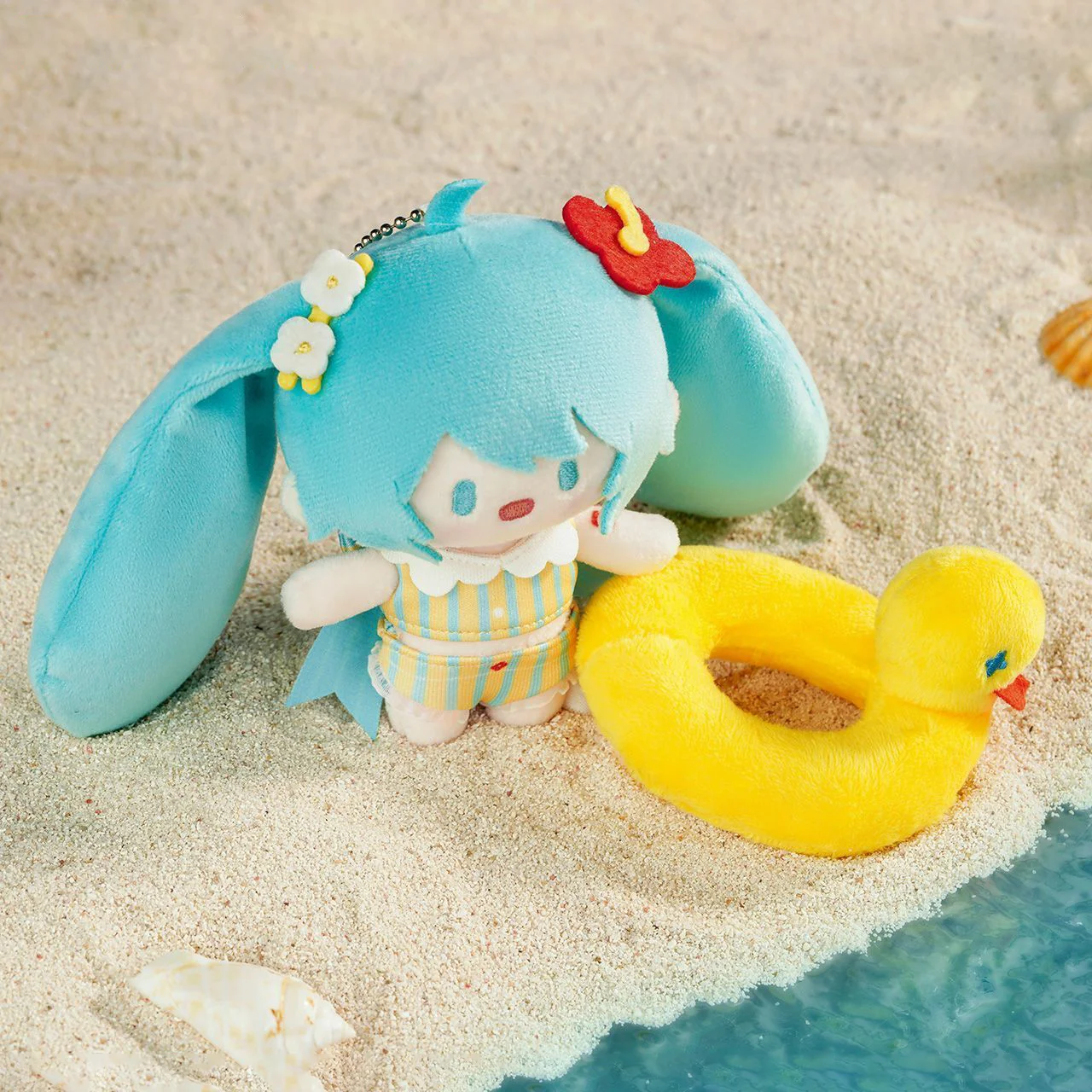 Hatsune Miku Plush Keychain with Duck Swim Ring Soft Stuffed Doll Bag Charm Pendant Adorable Backpack Hanging Ornament Decor