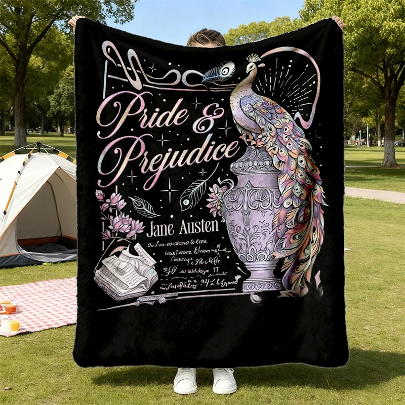 Pride and Prejudice Peacock Flannel Throw, Jane Austen Inspired Cozy Blanket, Obstinate Headstrong Warm Blanket