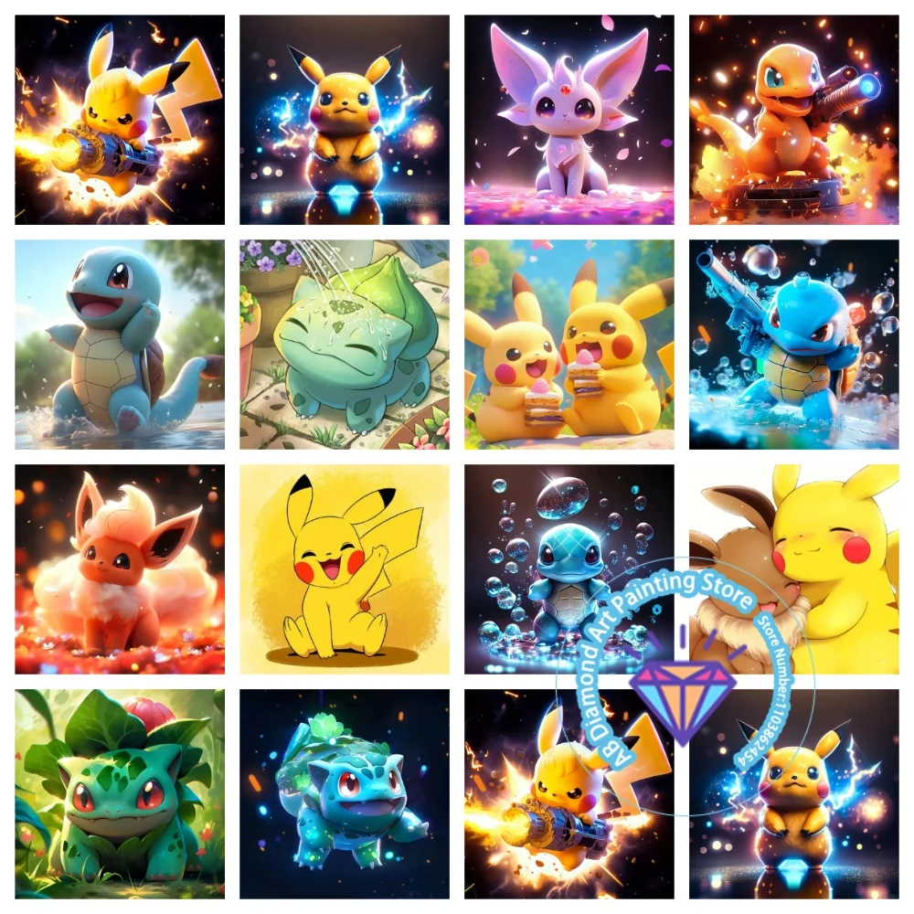 

Pikachu Squirtle Eevee AB Diamond Painting Kit Square Round Diamond 5D DIY Cross Embroidery Handmade Art Unique Gift Home Decor