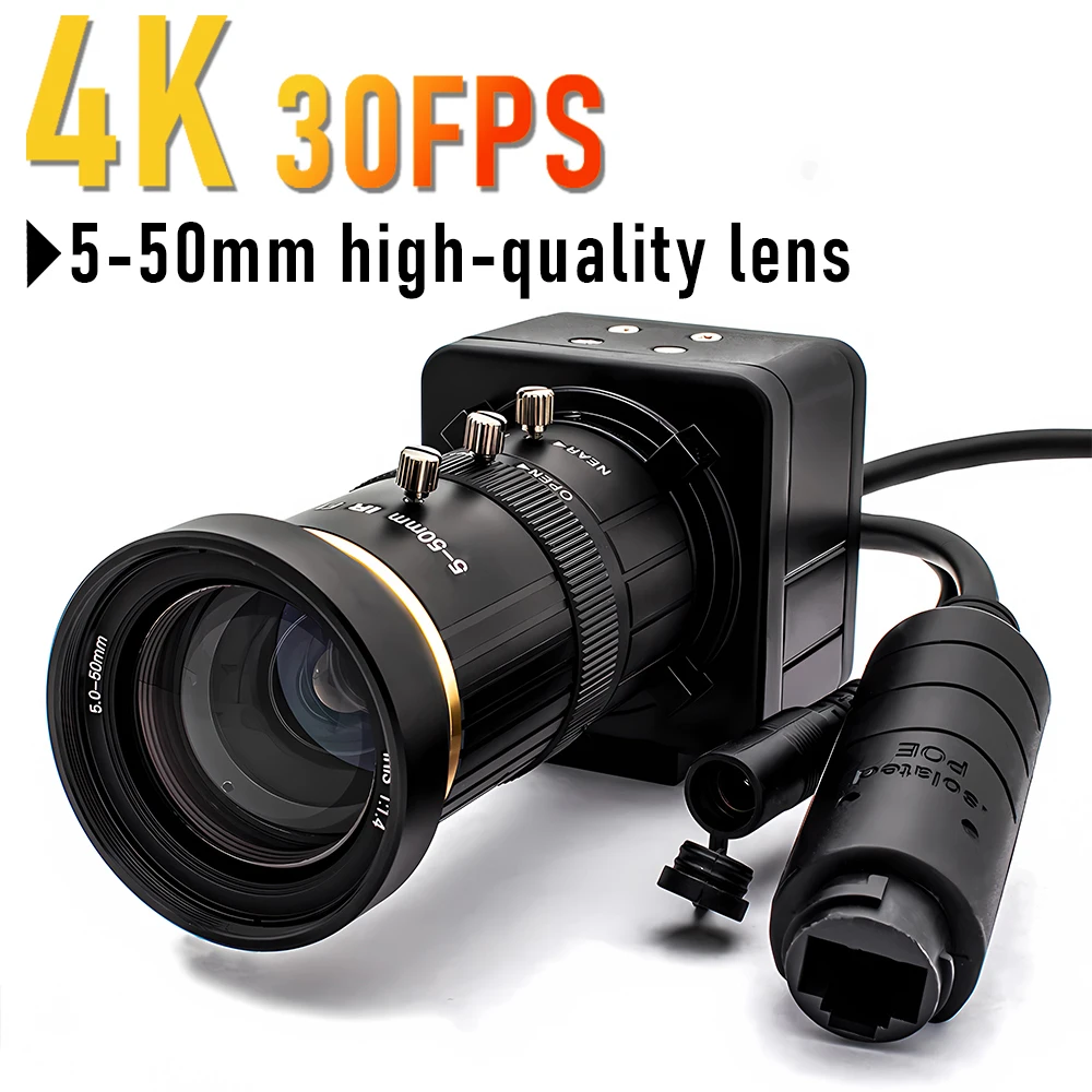 

4K 30FPS POE IP Camera 8MP 5-50mm CS Lens Onvif RTSP Security Surveillance Camera for Industrial Machine Vision & Home Security