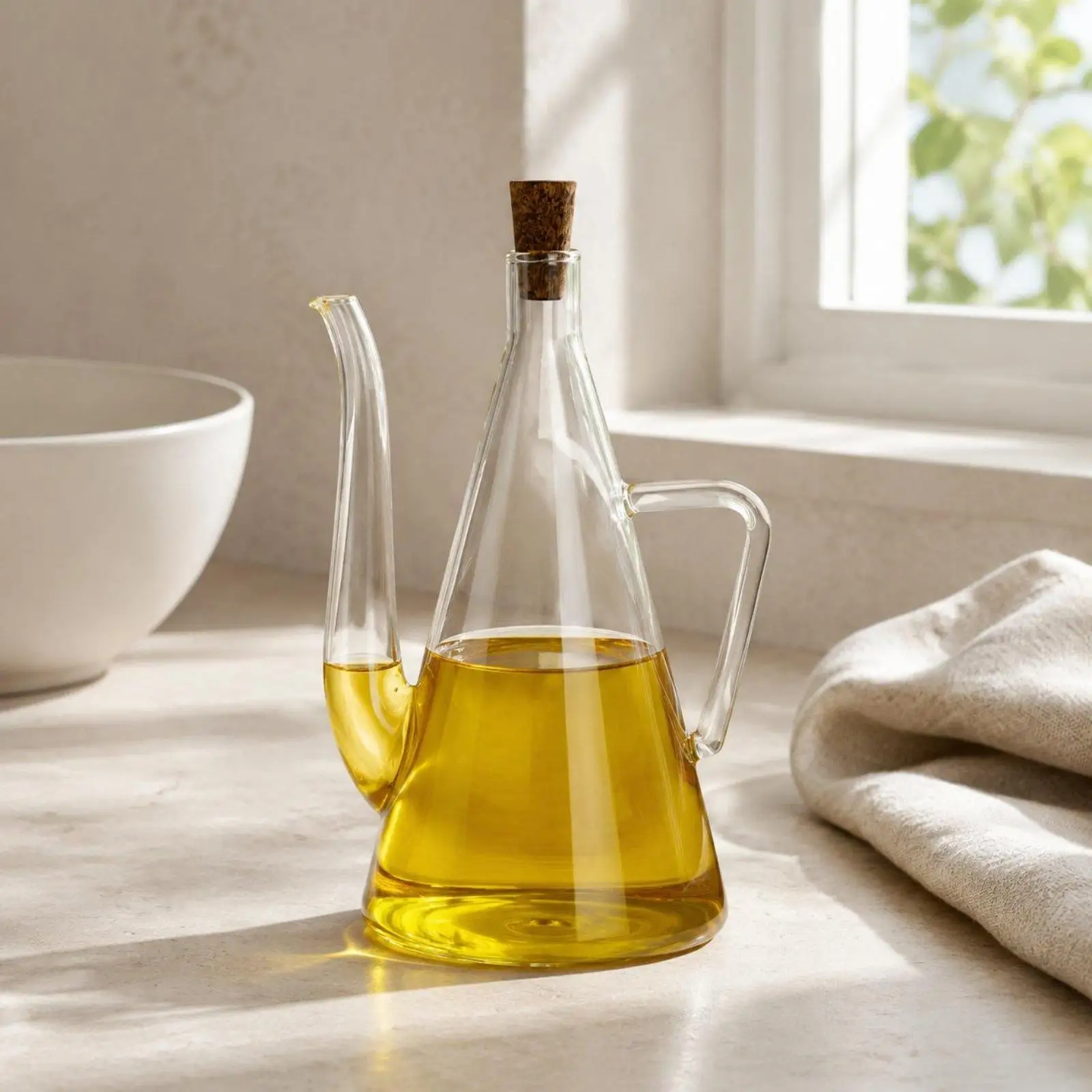 Borosilicate Glass Oil Jug Effortless Dispense Oil and Vinaigrette Cruet