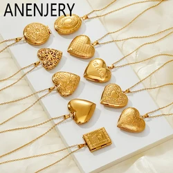 ANENJERY 316L Stainless Steel Hollow Heart Book Necklace for Women Couple Friends DIY Anniversary Jewelry Birthday Gifts