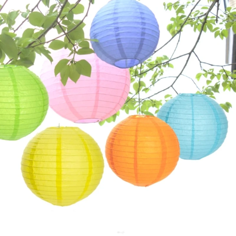 

10 Inch 25cm Colorful Round Paper Lantern Restaurant Chinese Lantern Decoration DIY Kindergarten Creative Painting Lampshade