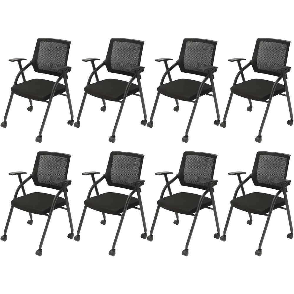 Stackable & Foldable Conference Room Chairs, Waiting Room Chairs with Caster Wheels, Lumbar Support, Armrest, Ergonomic Fol