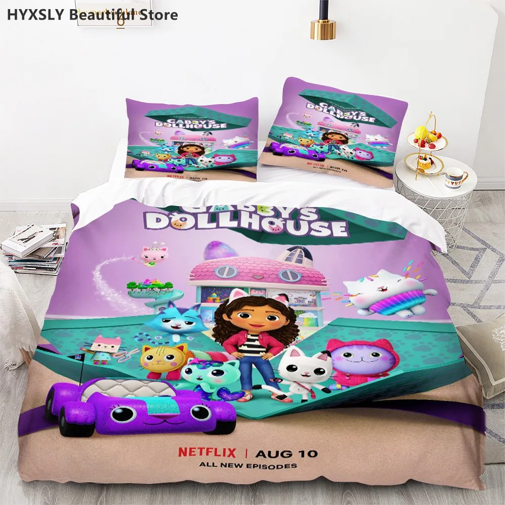 Gabby\'s Dollhouse 3D Set biancheria da letto Cartoon Copripiumino Federe Copripiumino per ragazze Home Decor Regalo Twin King Queen Poliestere