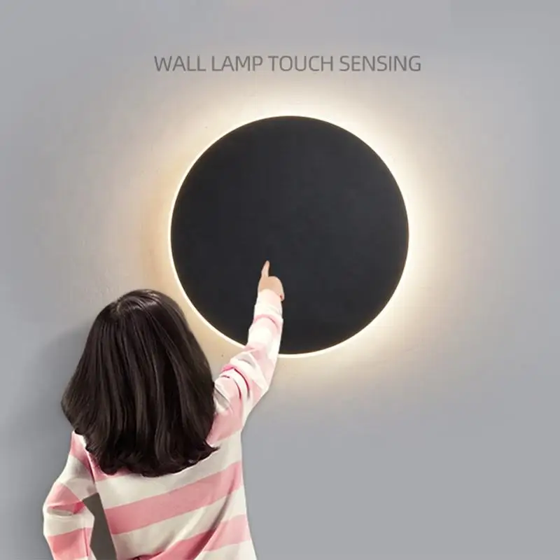 

Modern Circular Wall Lamp Bedroom Bedside Table Staircase Door Black And White Light Source Human Body Sensing Touch Wall Lamp