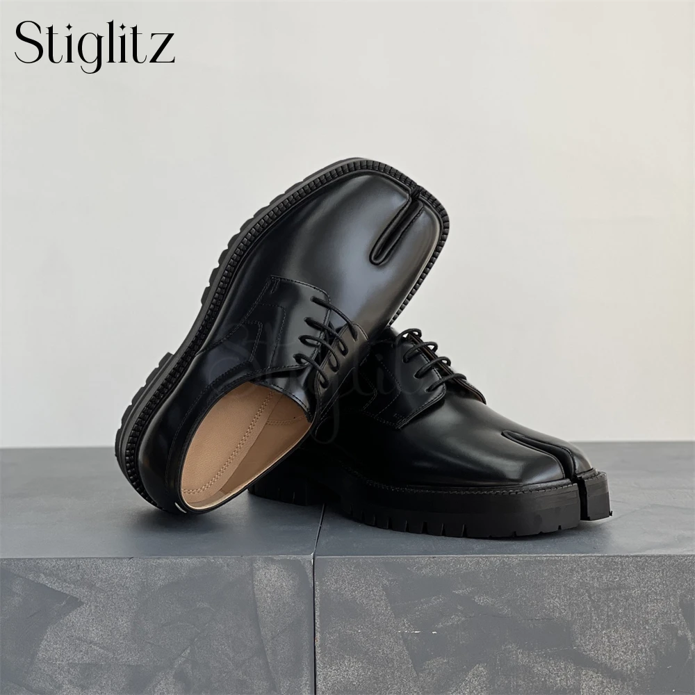 

Tabi Lace-Up Calfskin Shoes Square Split-Toe Platform Shoes Luxury Designer Style Handmade Leather Shoes Business Dress Shoes