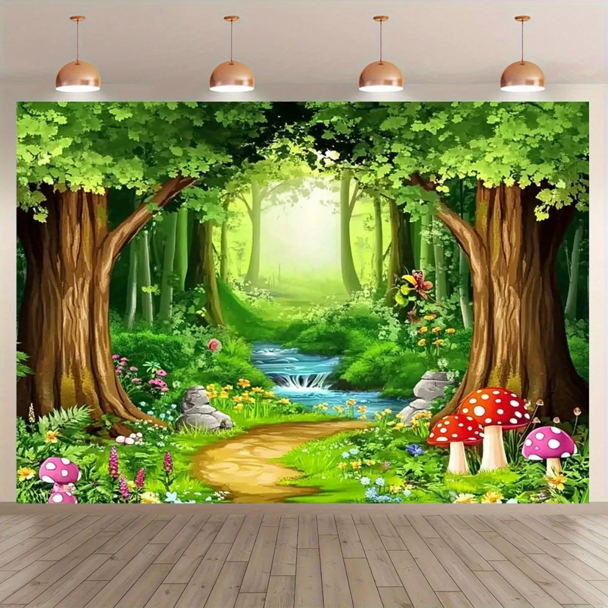 High Quality Fantasy Forest Woodland Tapestry Mural Wall Hanging Decor Enchanted Fairy Garden Stream Path Nature Room Decor Art