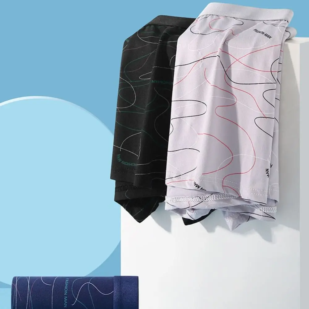 

4Pcs Simple Stripe Letter Men's Flat Panties Mid Waist Large Size Sporty Boxers Shorts Underpants Seamless Men's Underwear Gifts