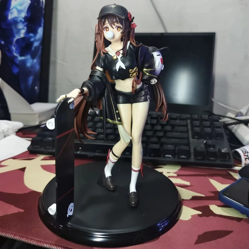 Genshin Impact 23cm Hu Tao With Skateboard Game Girl Figure Model Statue Boys Collection Desktop Decoration Ornament Toys Gifts