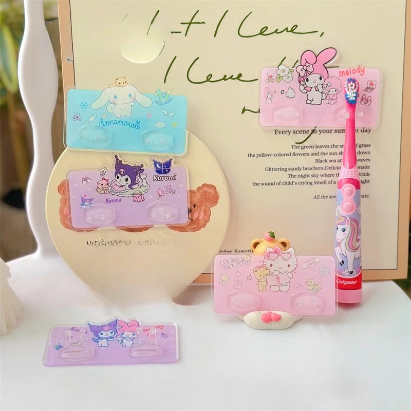 

Подставка для зубных щеток Sanrio Kuromi с героями мультфильмов, держатель для зубных щеток, аксессуары для ванной комнаты, вмещающая 2, зубные щетки