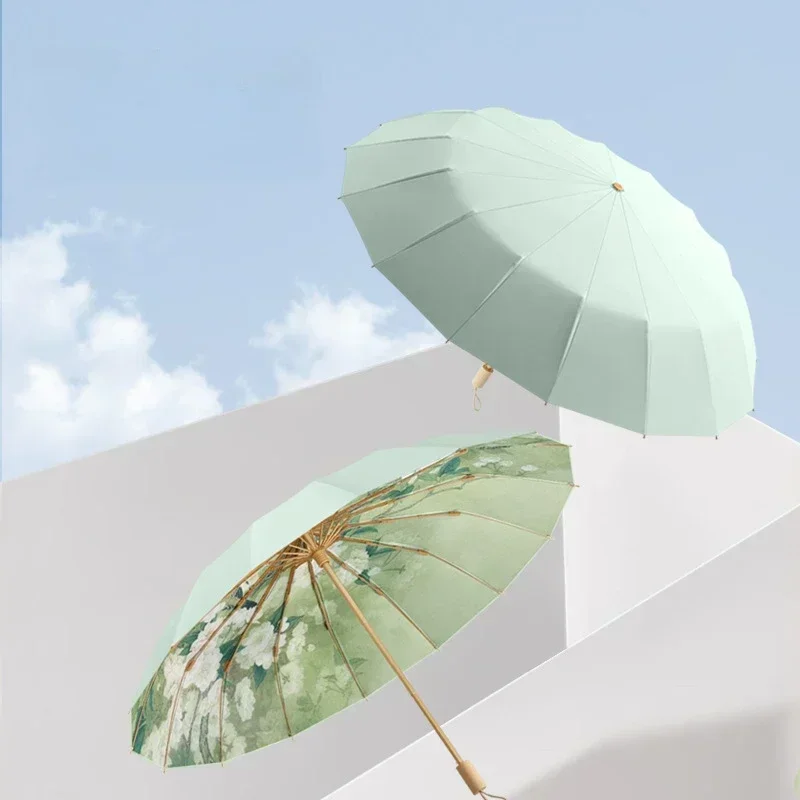 Large Sunscreen UV Sun Umbrella for Women, Printing Folding Rain Umbrellas,Sunny and Rainy Dual-purpose Umbrellas Female Parasol