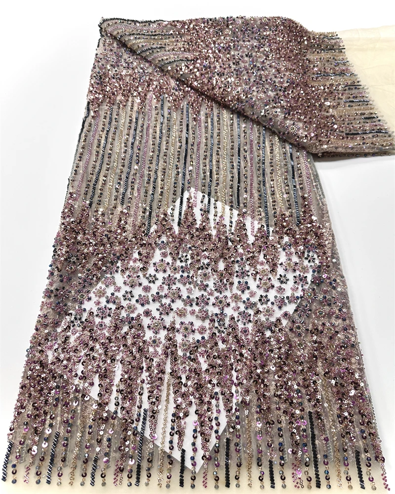 

Luxury Embroidery Lace Fabric with Sequins And Beads for Party Dress Net Lace Wedding Dress Fabric Hot Selling