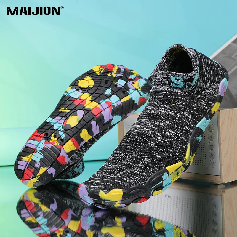 Men Knitted Socks Aqua Shoes Women Breathable Beach Water Sport Shoes Quick Dry Wading Sneakers for Surfing Diving Non-slip Sole