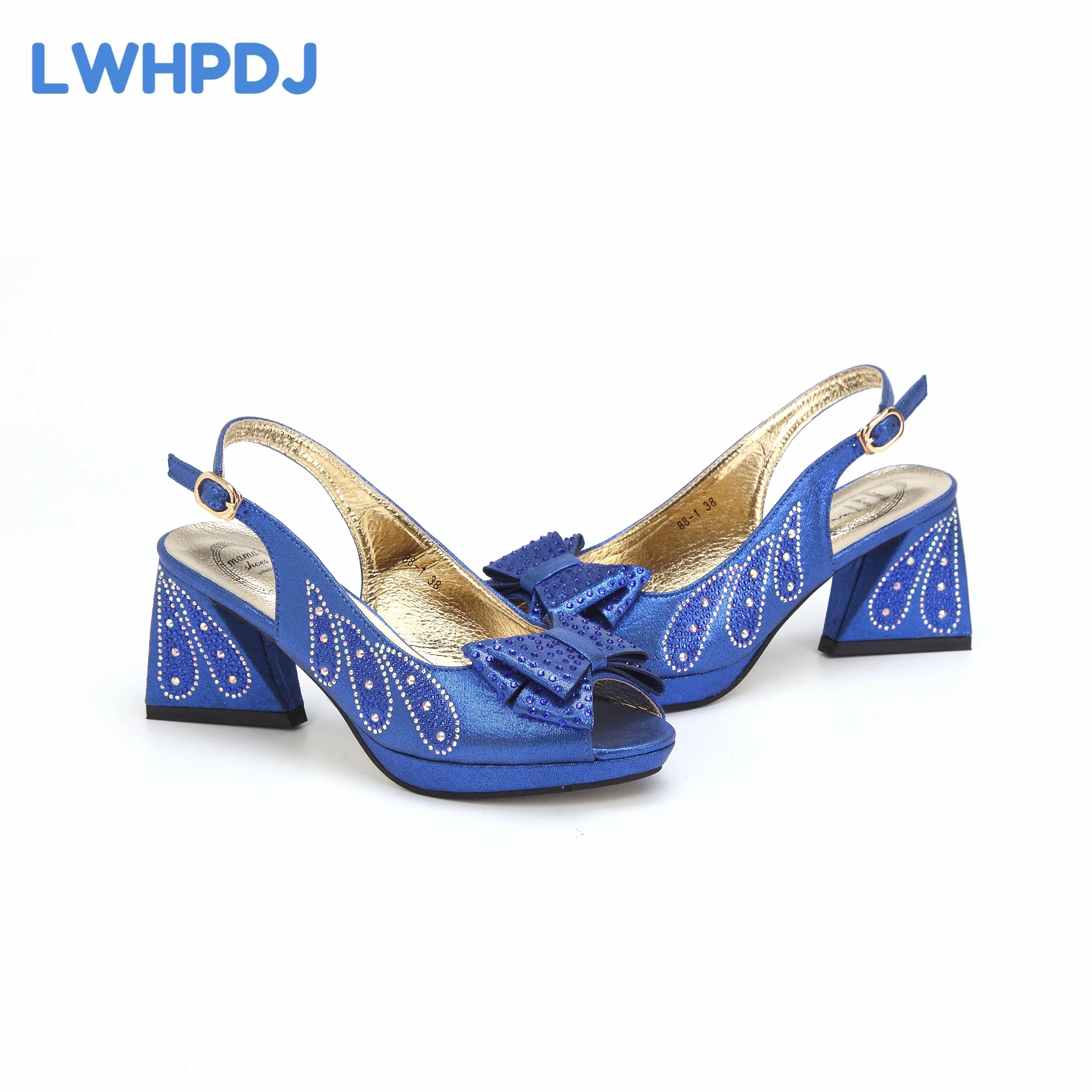 Royal Blue 2024 New Design African Women Shoes and Bag Set Peep Toe Sandals with Shinning Crystal for Wedding Party