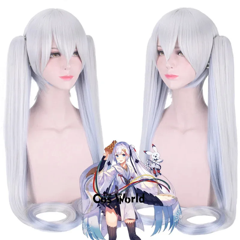 VOCALOID 2018 Snow Miku mezcla de colores 120 cm de largo recto Anime Cosplay pelucas de fibra pelo sintético resistente al calor + gorro de peluca