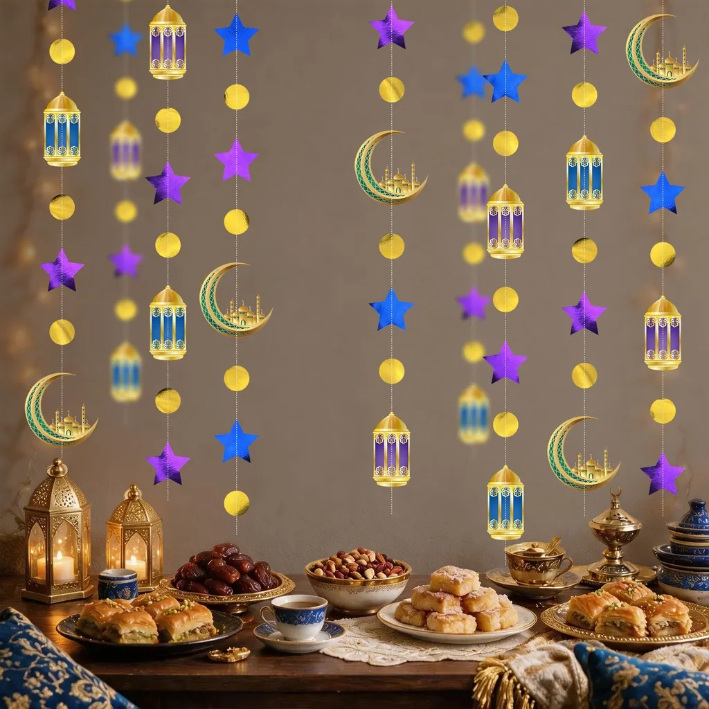 Star Garland Blue Mosque Decoration Garland Festival Party Garland Sewn For Dining Table Backdrop Entryway Decor Festival Party
