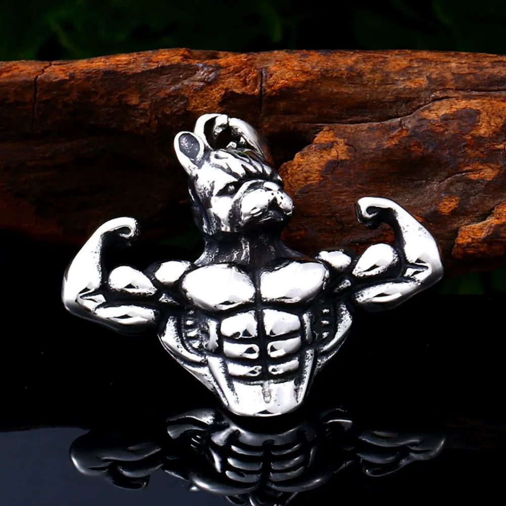 Minimalist Retro Dog Head Muscle Men's Pendant, A Necklace Accessory Suitable for Sports and Party Occasions for Men.