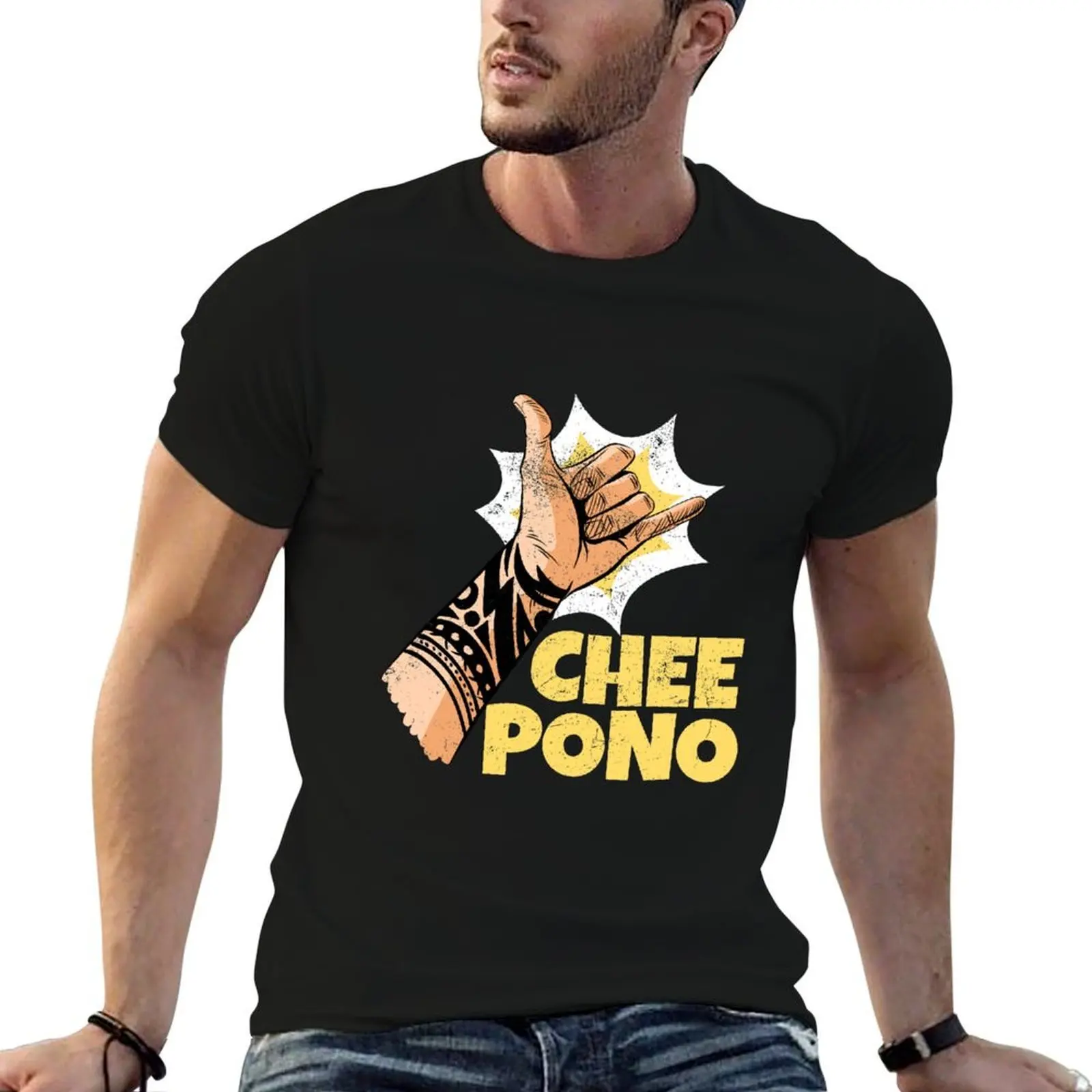 Chee Pono: Hang Loose Shaka Sign T-Shirt oversized funny shirt cotton men clothings