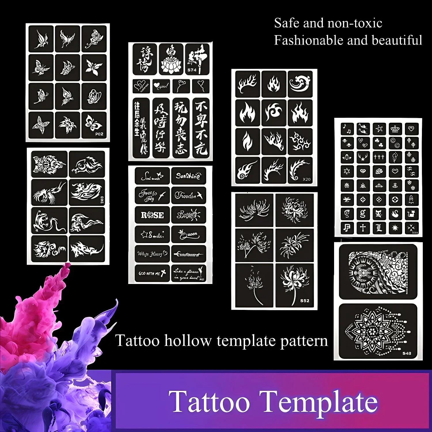 Mendhi Tattoo Stencils Diy English Words Chinese Arabic Sentence Butterfly Totem Temporary Henna Stencils for  Wrist Chest Belly