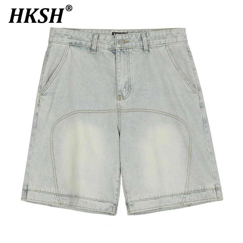 

HKSH Summer New Men Tide Y2K Original Design High Street Fashion Patchwork Knee Cargo Pants Washed Worn Denim Shorts Ins HK5367