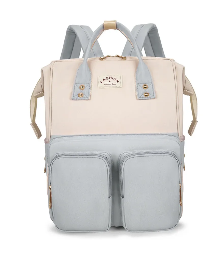 backpack with dual front patch pockets metal snap decor anti splash large capacity for baby travel daily outing storage