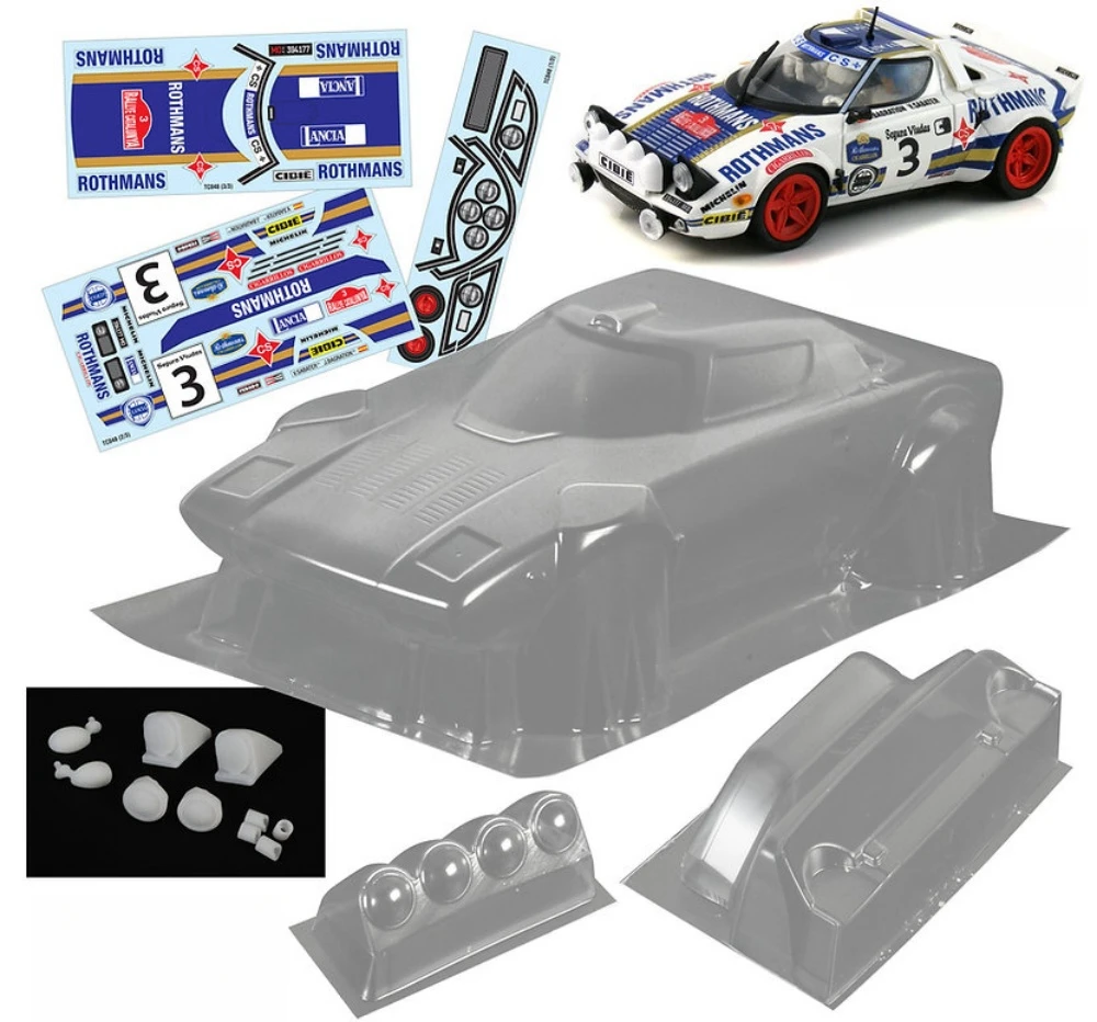 Scale 1/10 Lancia Stratos Lexan Body W/Rear Wing + Front Light/Rear Mirrors fit Tamiya TT01 TT02 Kyosho fazer mk2 255-260mm